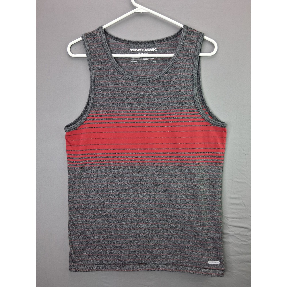 Tony Hawk Tank Top Mens Medium Gray Red Striped Next Level Series Sleeveless